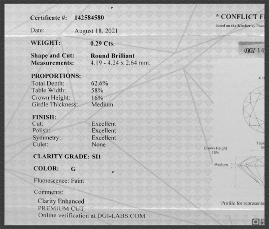 Brillant 585 Ring 0,29ct; Si1, mit DGI Zertifikat